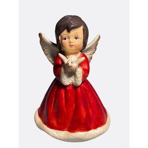 Transpac Ceramic Angel Figurine Red & White Handcrafted Holiday Decor 5 inch